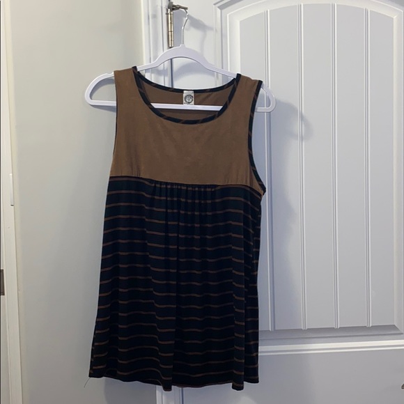 Suede Black and Brown Striped cute Tank Top - Picture 1 of 2
